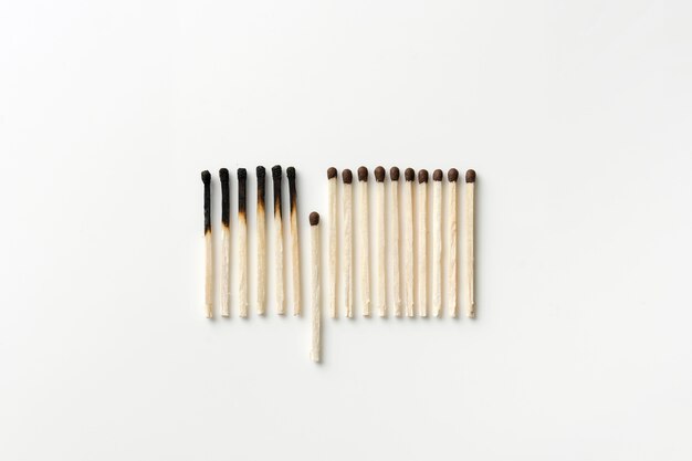 Top view burned matches