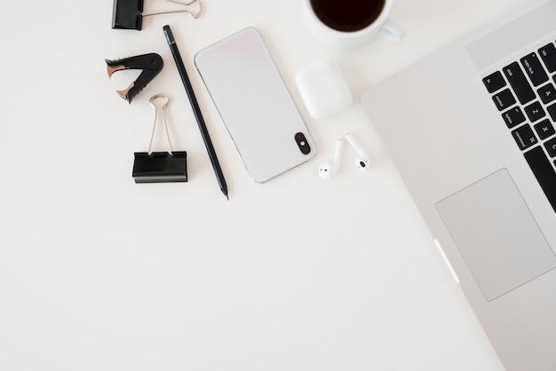 Top view business desk arrangement