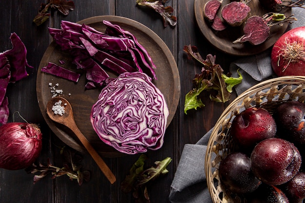 Free Photo top view of cabbage with onions