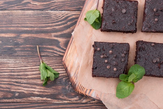 Top view of cake with mint