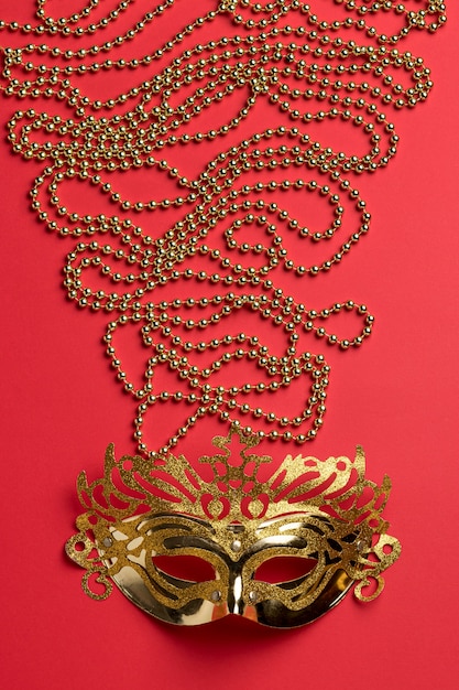 Top view of carnival mask with beads