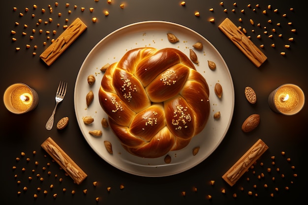 Free Photo top view challah dish for hanukkah