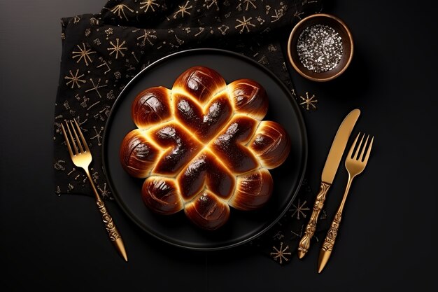 Top view challah dish for hanukkah