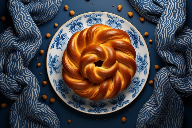 Top view challah dish for hanukkah