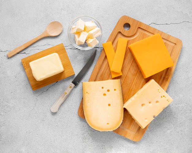 Top view cheese assortment