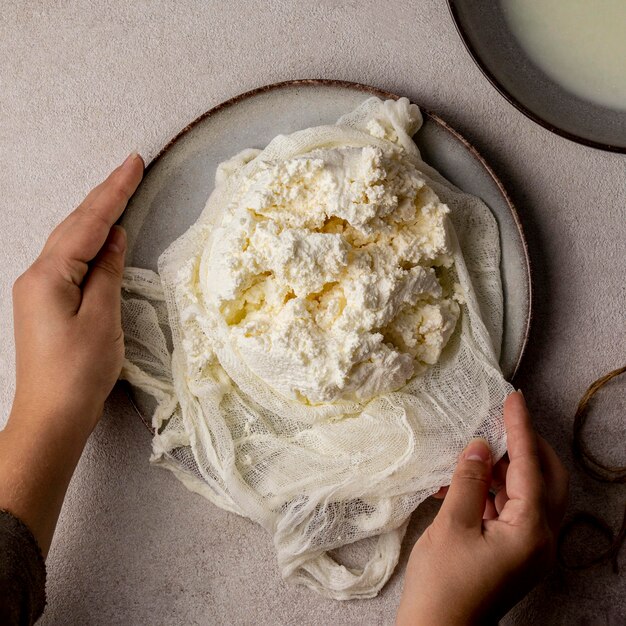 Top view of cheese making process