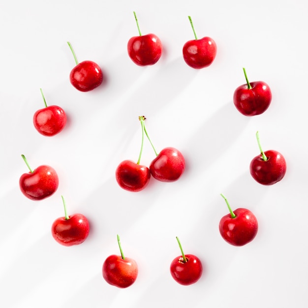 Free photo top view of cherries