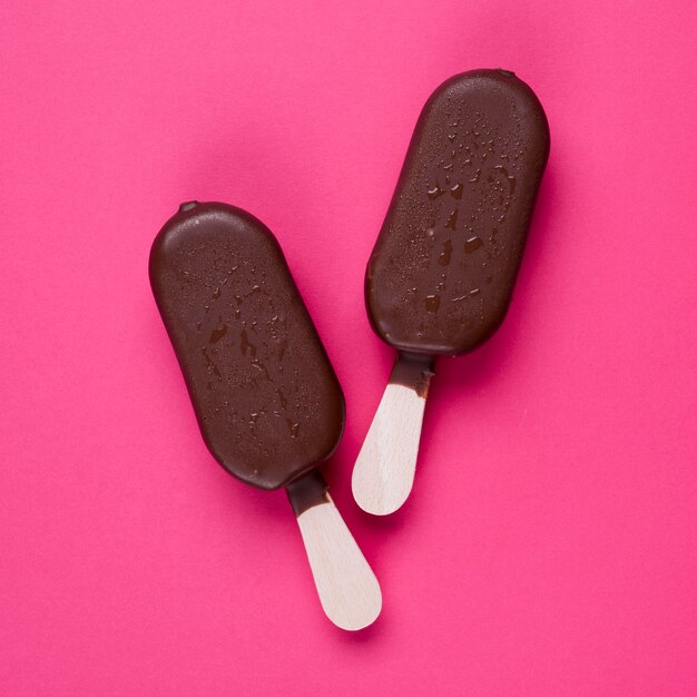 Top view chocolate ice creams ready to be served