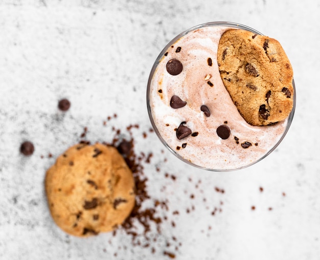 Top view chocolate milkshake