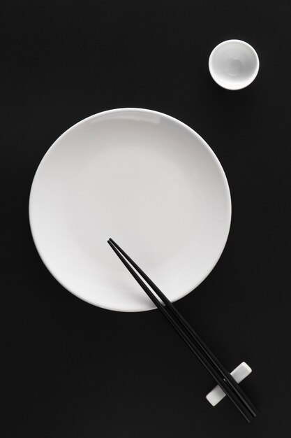 Top view over chopsticks with bowl