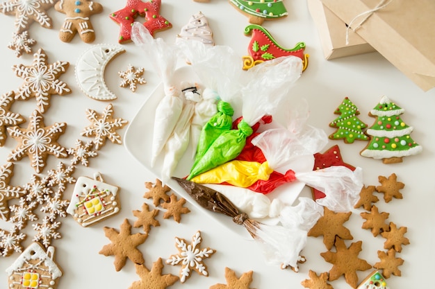 Free Photo top view of christmas bakes and pastry bags