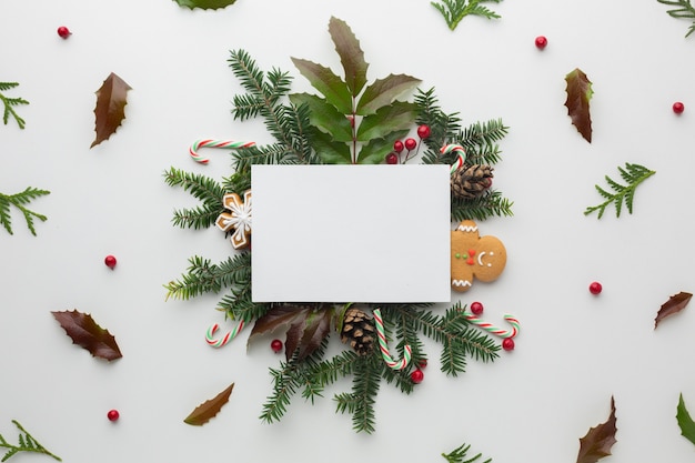 Free Photo top view christmas decoration mock-up