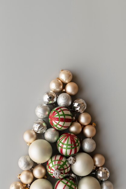 Top view christmas decorations arrangement