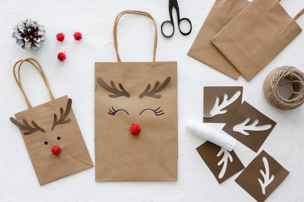 Free Photo top view of christmas paper bags