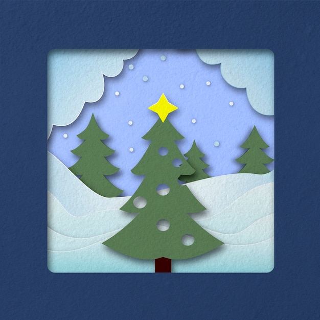 Free photo top view christmas tree and snow