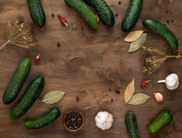 Top view circular frame with cucumbers