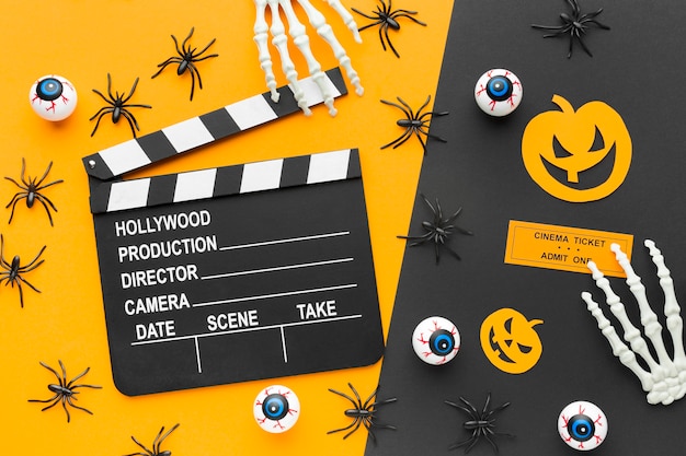 Top view clapperboard for halloween concept