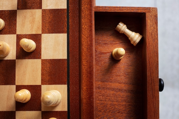 Top view classic chess board still life