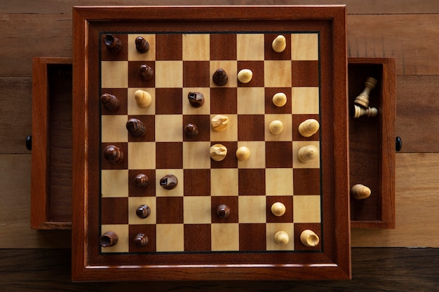 Top view classic chess board still life