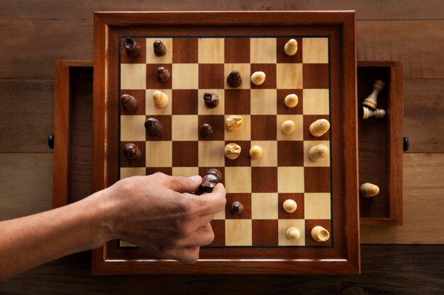 Top view classic chess board still life