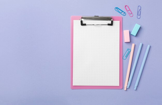 Top view clipboard and writing tools