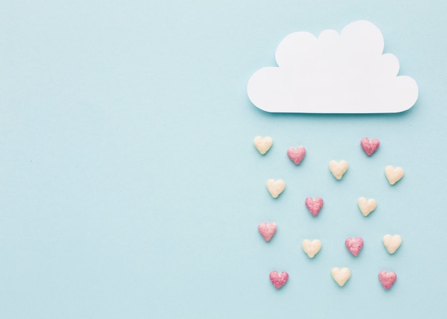 Free photo top view of cloud with valentines day hearts