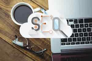 Free photo top view of cloud with the word seo