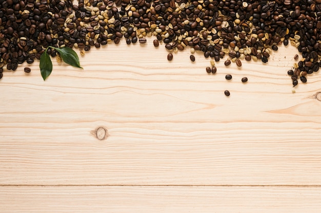 Top view of coffee beans with copy space