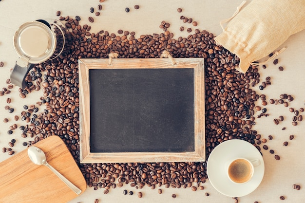 Top view coffee concept with slate