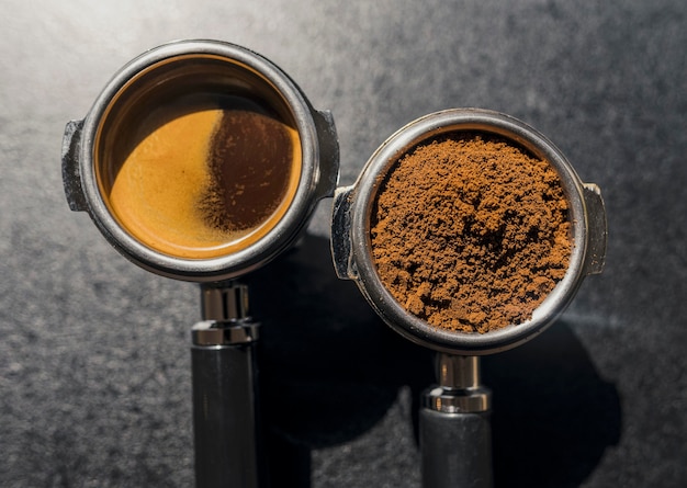 Top view of coffee machine cups