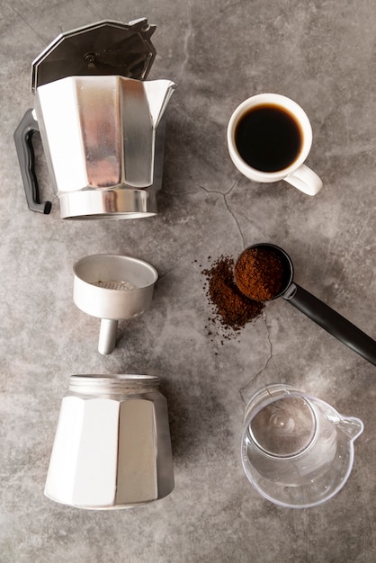 Top view coffee making utensils