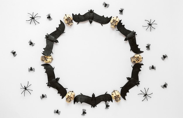 Free Photo top view collection of halloween elements with bats