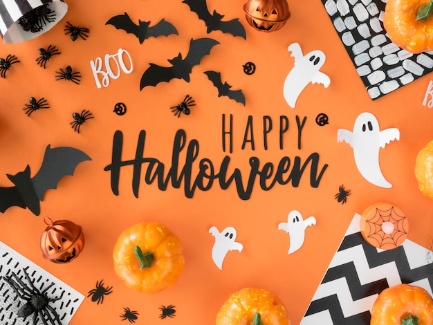 Free photo top view collection of halloween elements