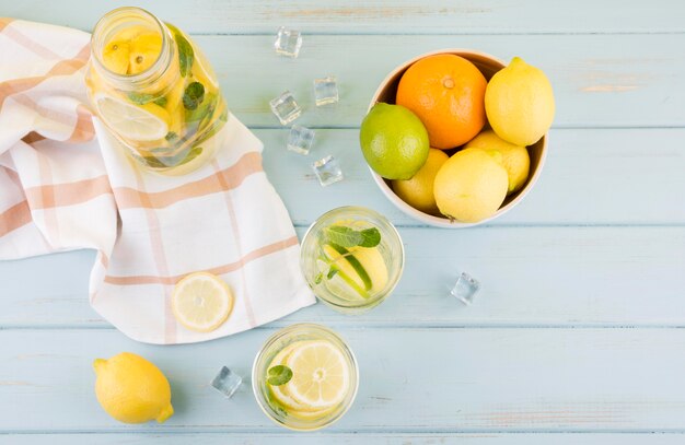 Top view collection of organic fruits on the table