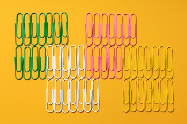 Top view color paperclips arrangement