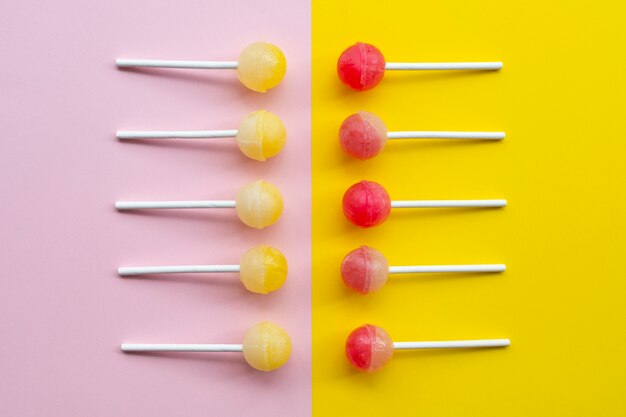 Top view colorful ball lollipops