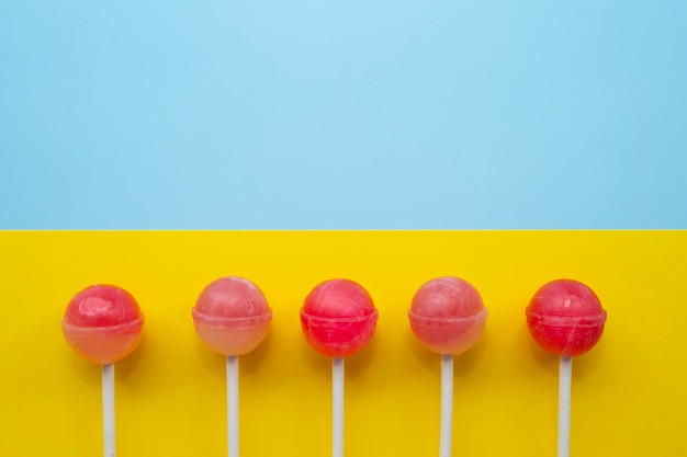 Top view colorful ball lollipops