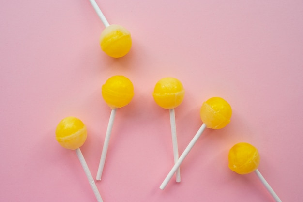 Top view colorful ball lollipops