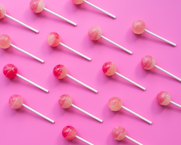 Top view colorful ball lollipops