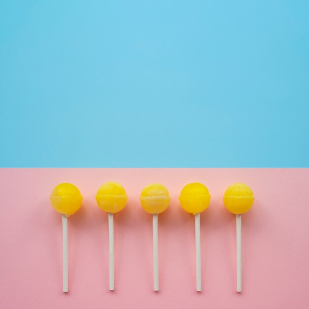 Top view colorful ball lollipops