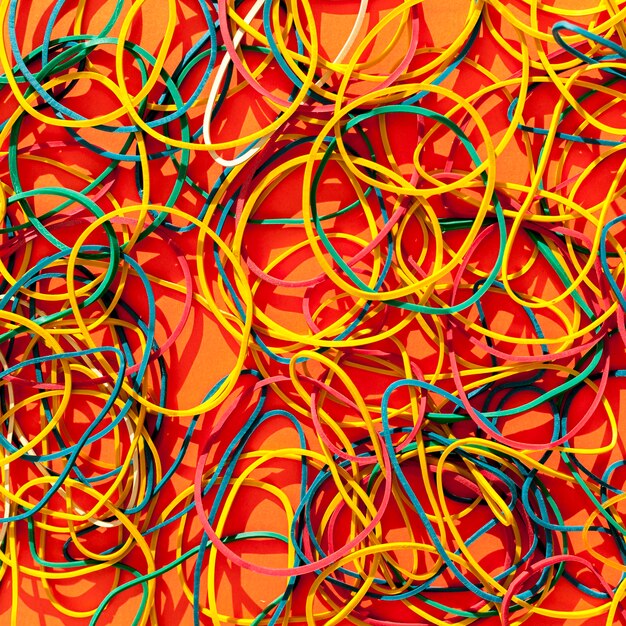 Top view colorful elastics arrangement