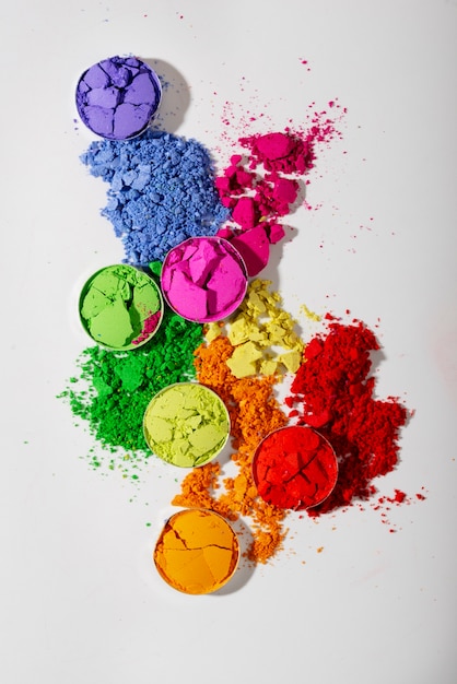 Free Photo top view colorful eyeshadow on white background