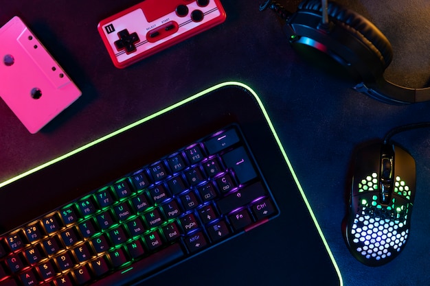 Top view colorful keyboard on desk