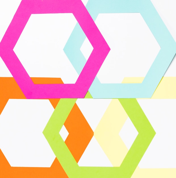 Free Photo top view colorful paper hexagon