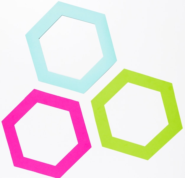 Free photo top view colorful paper hexagon