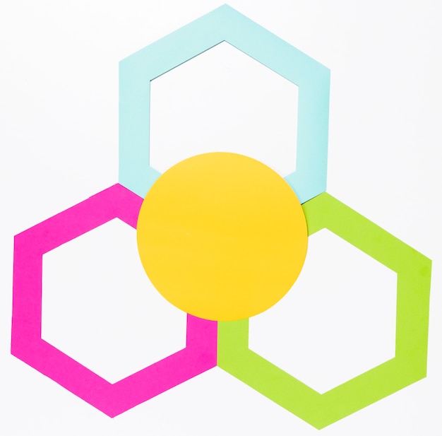 Free photo top view colorful paper hexagon