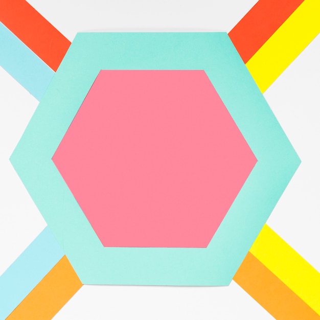 Free Photo top view colorful paper hexagon