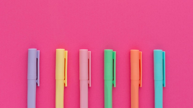 Top view colorful pens arrangement