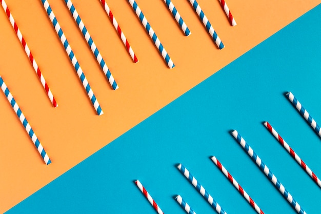 Top view colorful plastic straw collection