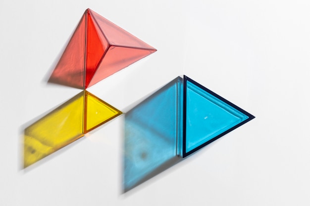 Top view of colorful translucent shapes